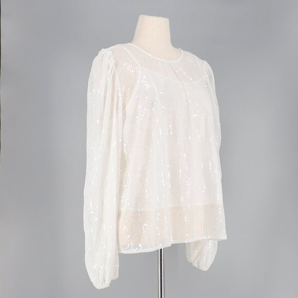 NWT EVA FRANCO ANTHROPOLOGIE Sheer Sequined Blouse White Size XLp - Picture 5 of 10
